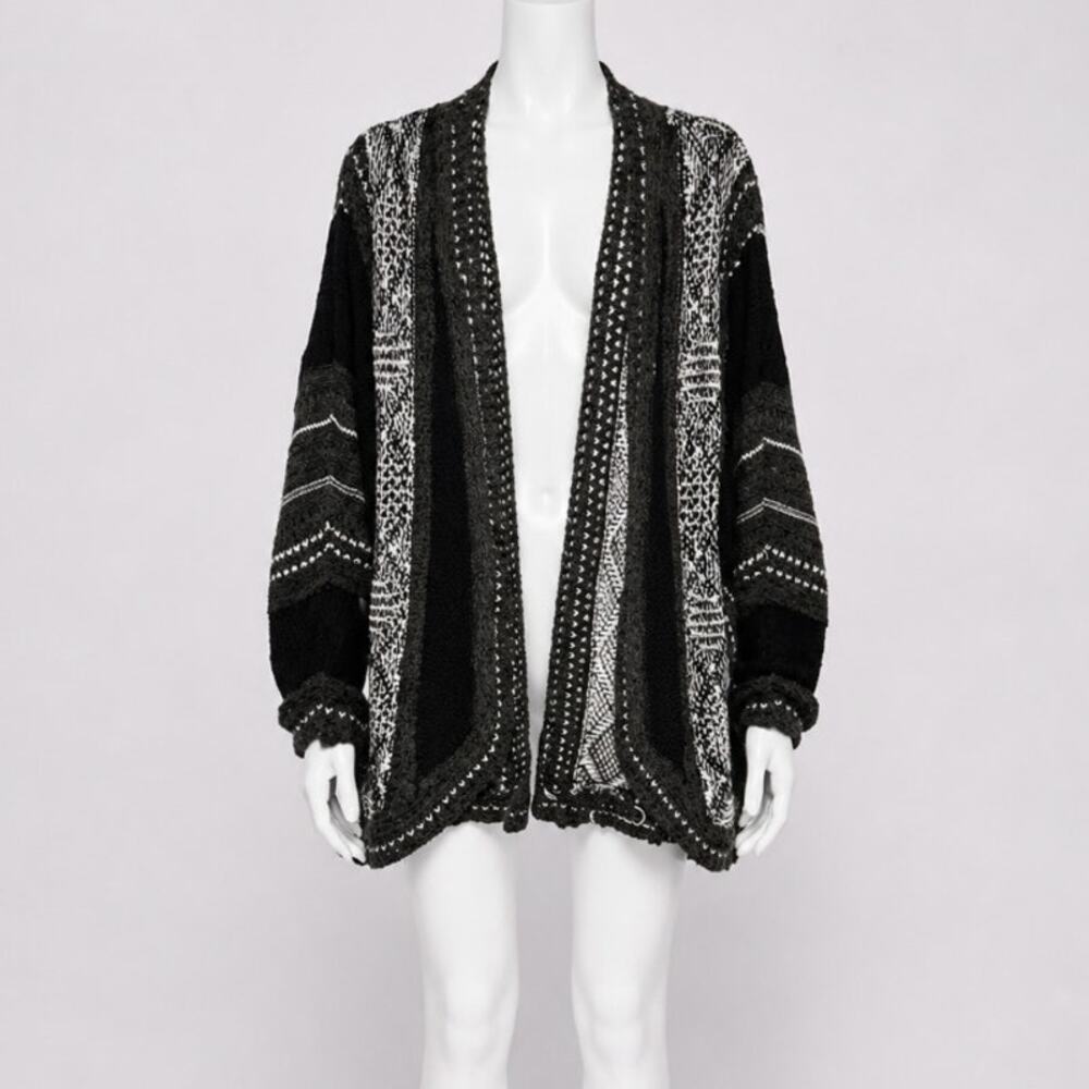 LA Hearts Black Gray and Cream Striped Knit Long Line Open Cardigan Sweater OS - Picture 1 of 14